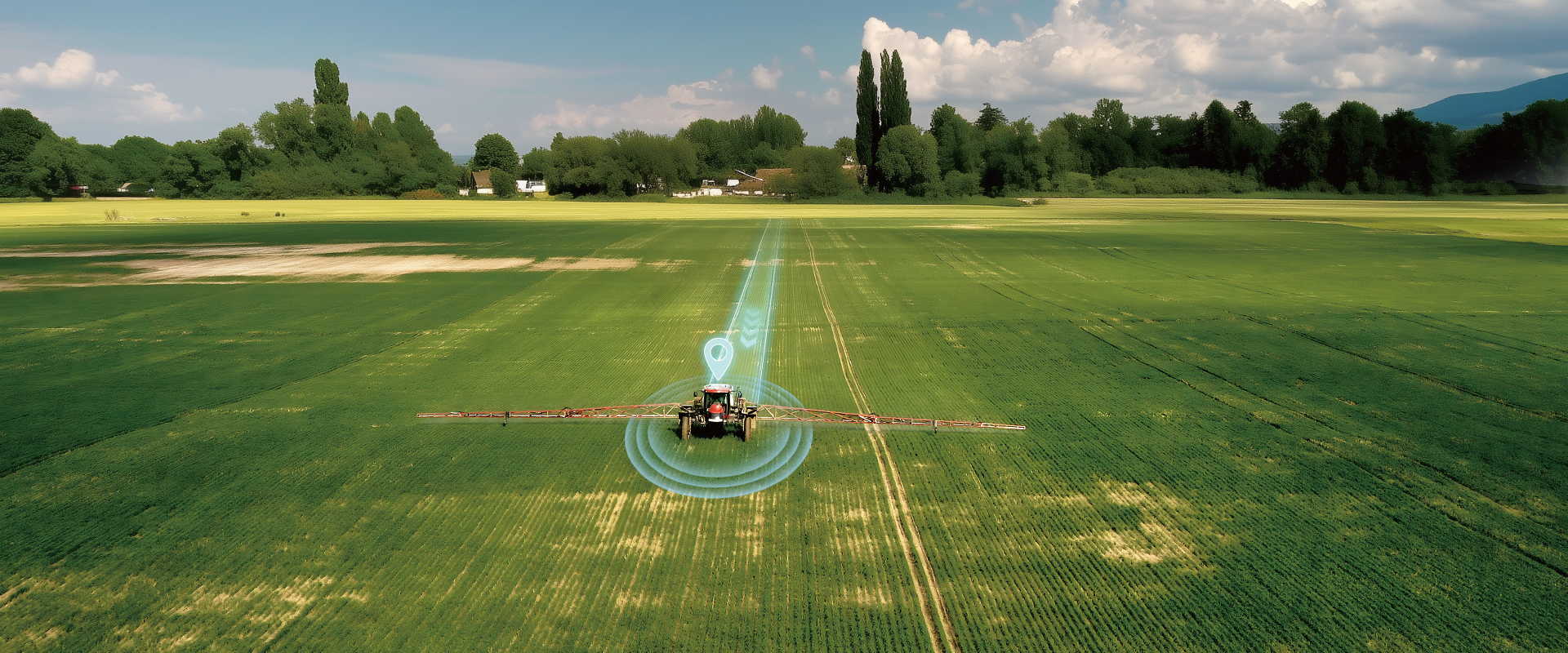 Drónnézetből permetező traktor GPS alapú vezérléssel